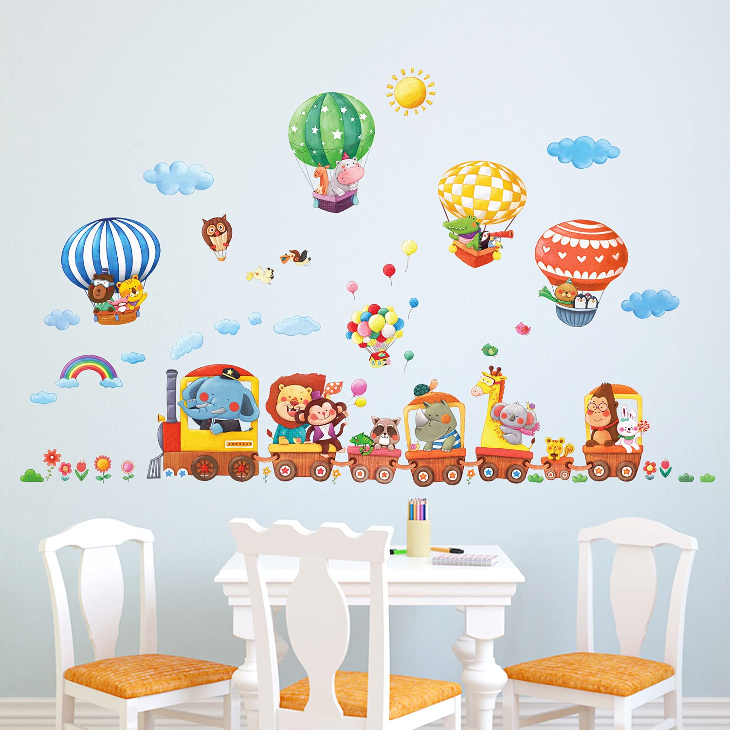 Decowall DA4-1406 hot air balloons decor sparks imagination in nurseries.