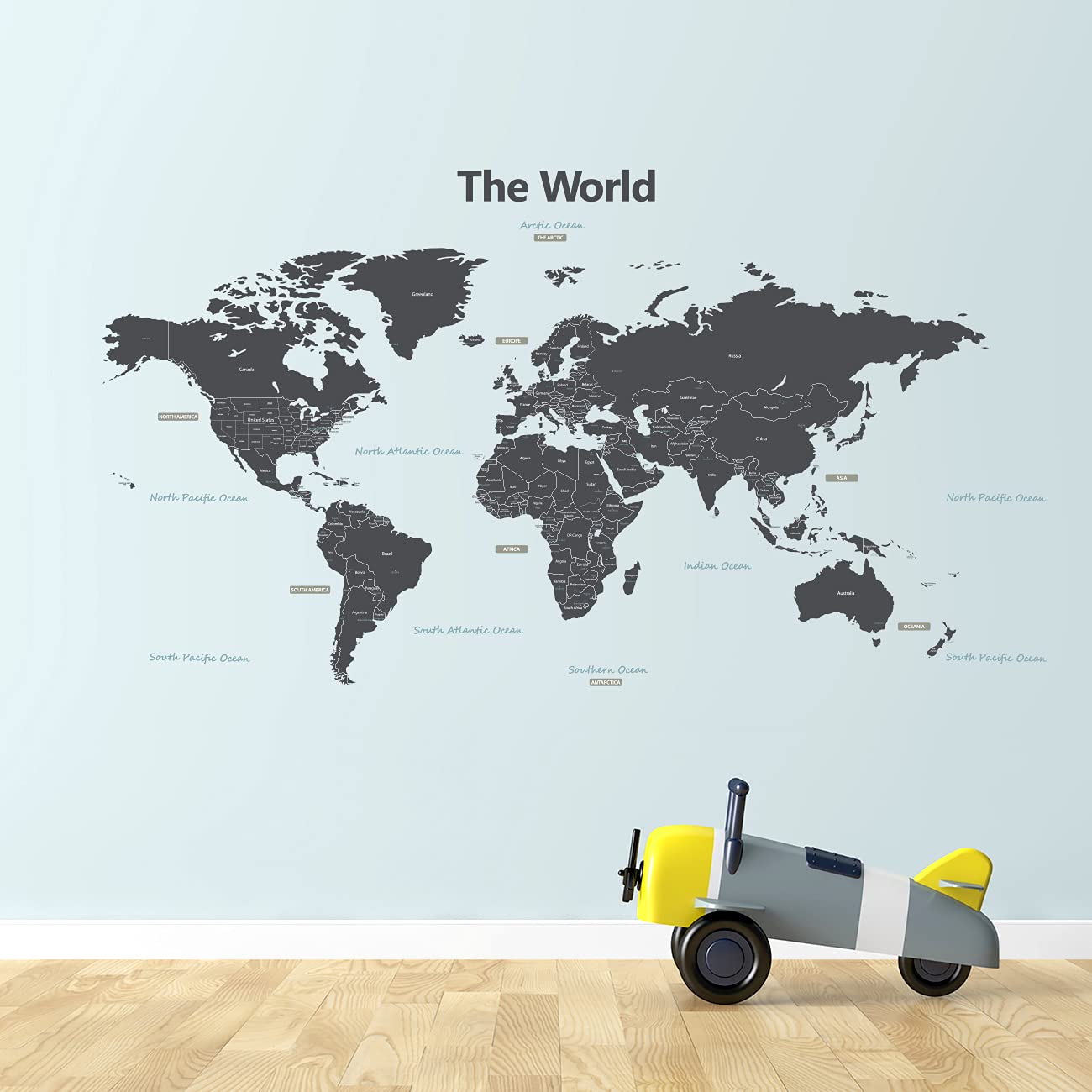 DECOWALL DLT-1609GF kids room world map decor for learning