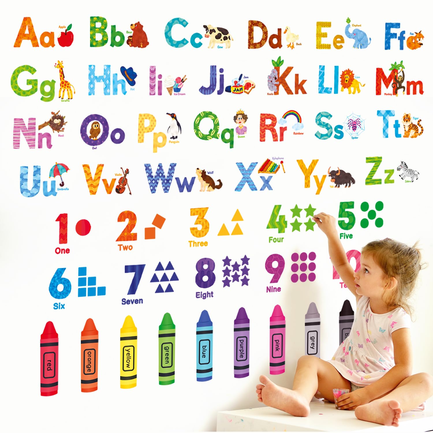 DECOWALL DS-8044 animal alphabet numbers decals decorate walls and support playful learning