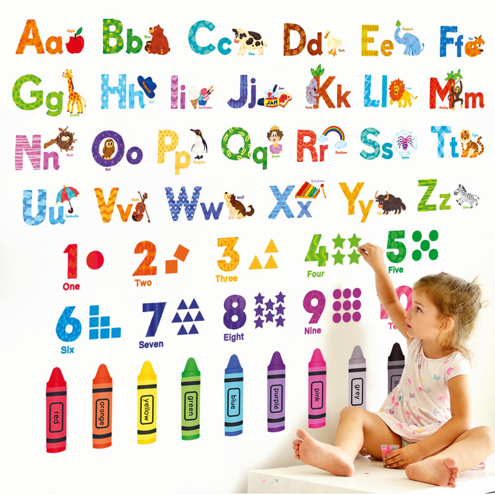 DECOWALL DS-8044 animal alphabet numbers decals decorate walls and support playful learning