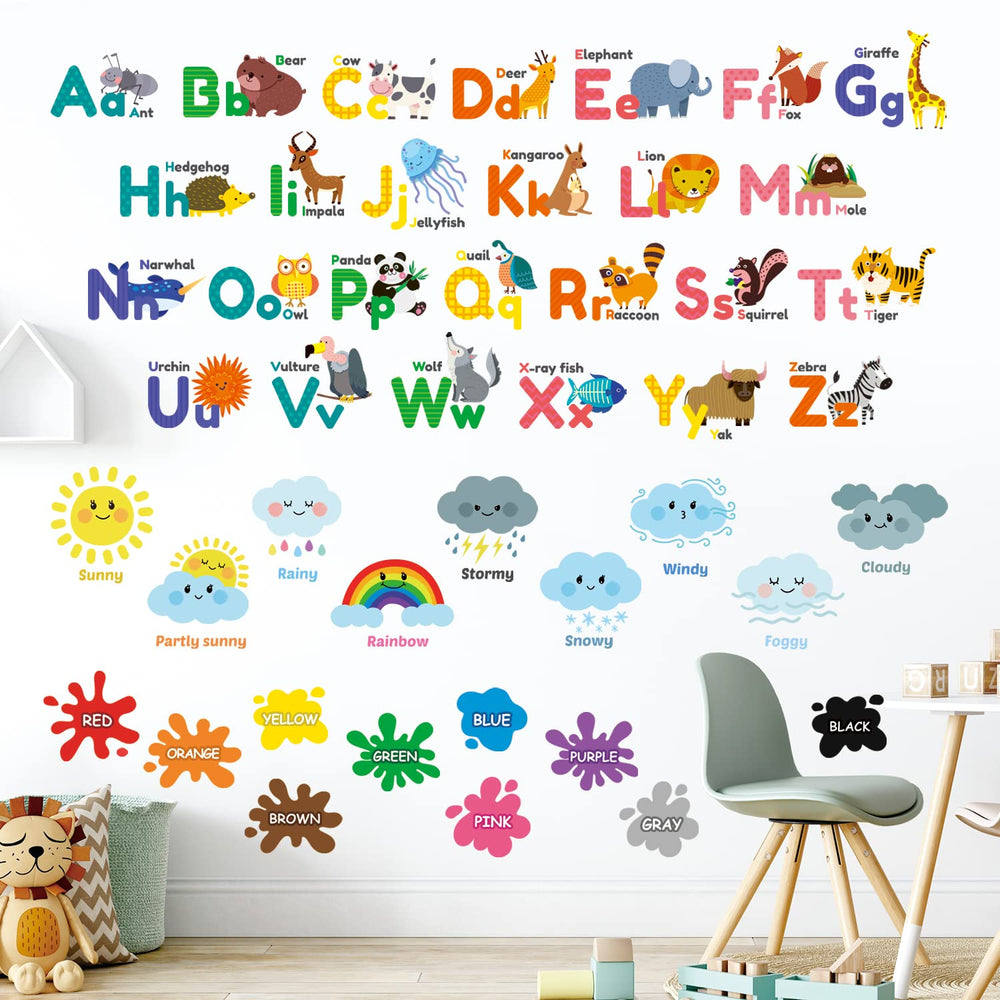 DECOWALL DS12-8070N Animal Alphabet Numbers Colour Weather wall stickers brighten classrooms