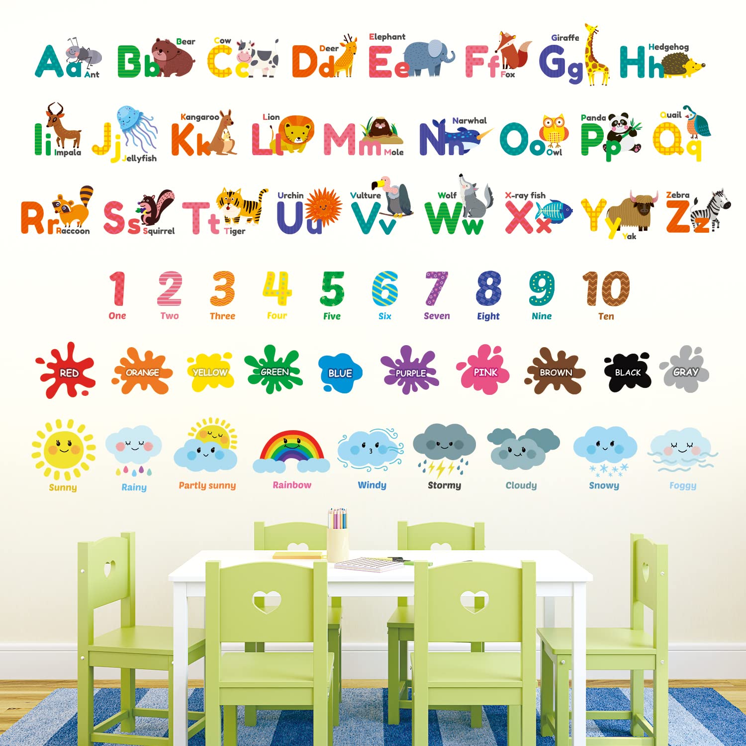 DECOWALL DS12-8070N learning decor for playrooms with colorful animals and letters