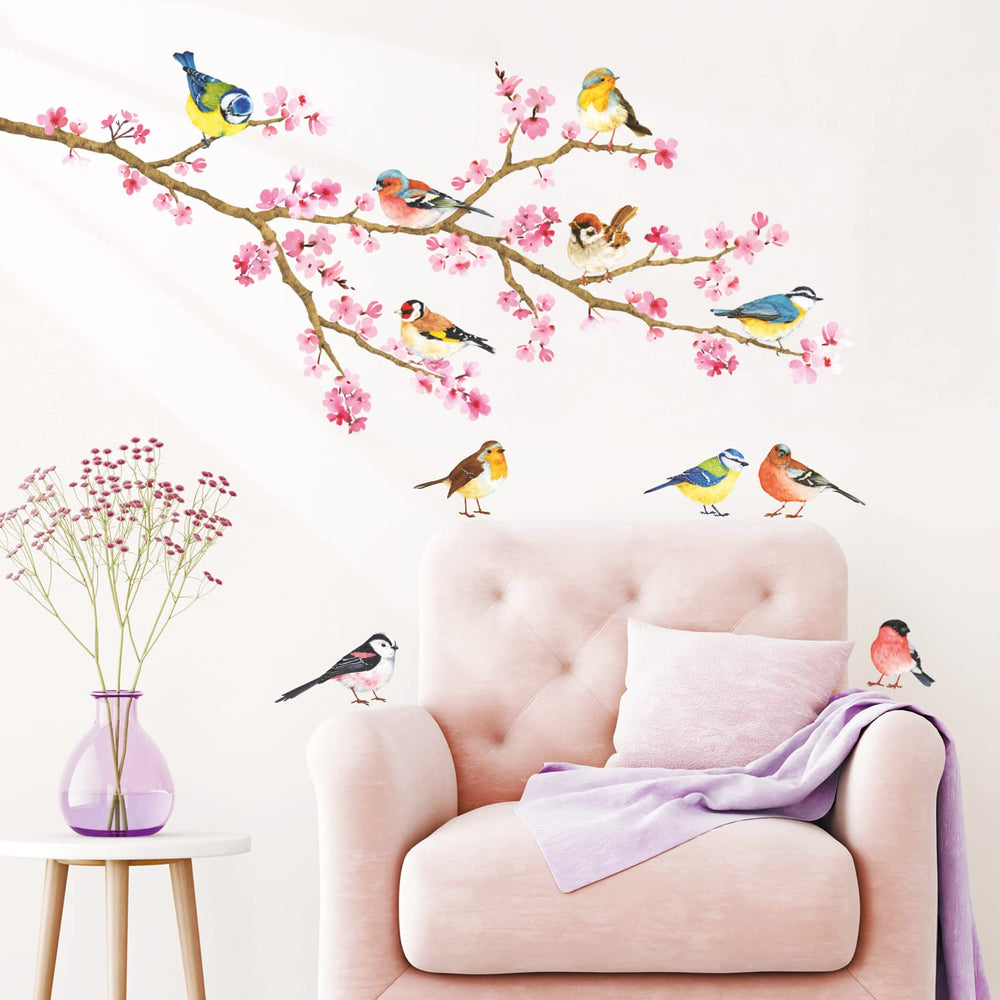 DECOWALL cherry blossom decals for bedroom walls; easy peel-and-stick installation.