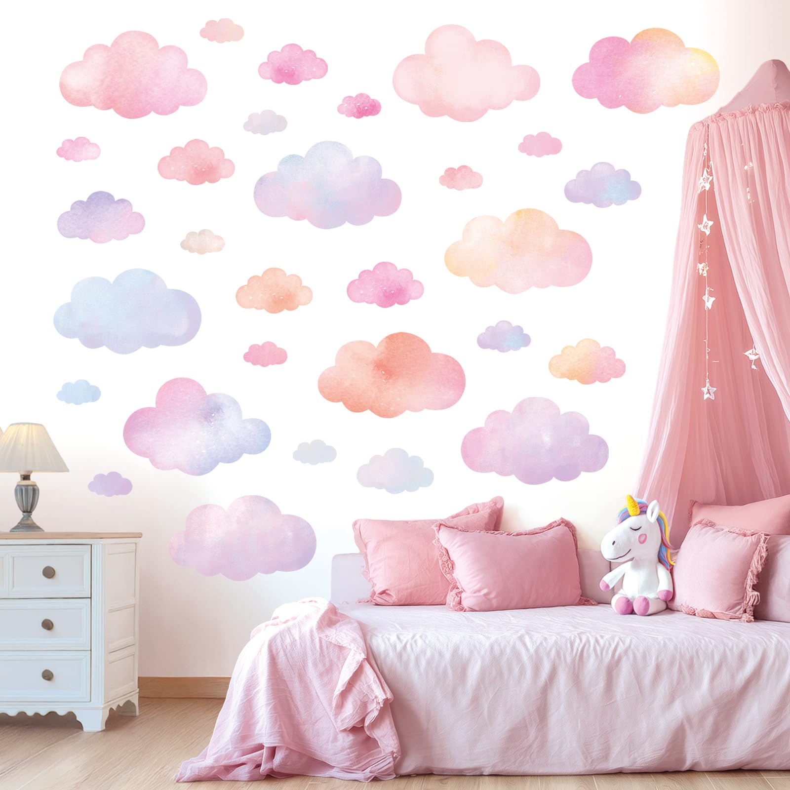 DECOWALL DS4-8094 pastel clouds for nursery décor, easy removal without wall damage.