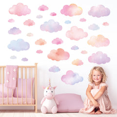 DECOWALL DS4-8094 pastel cloud decals brighten nurseries with soft watercolor tones.