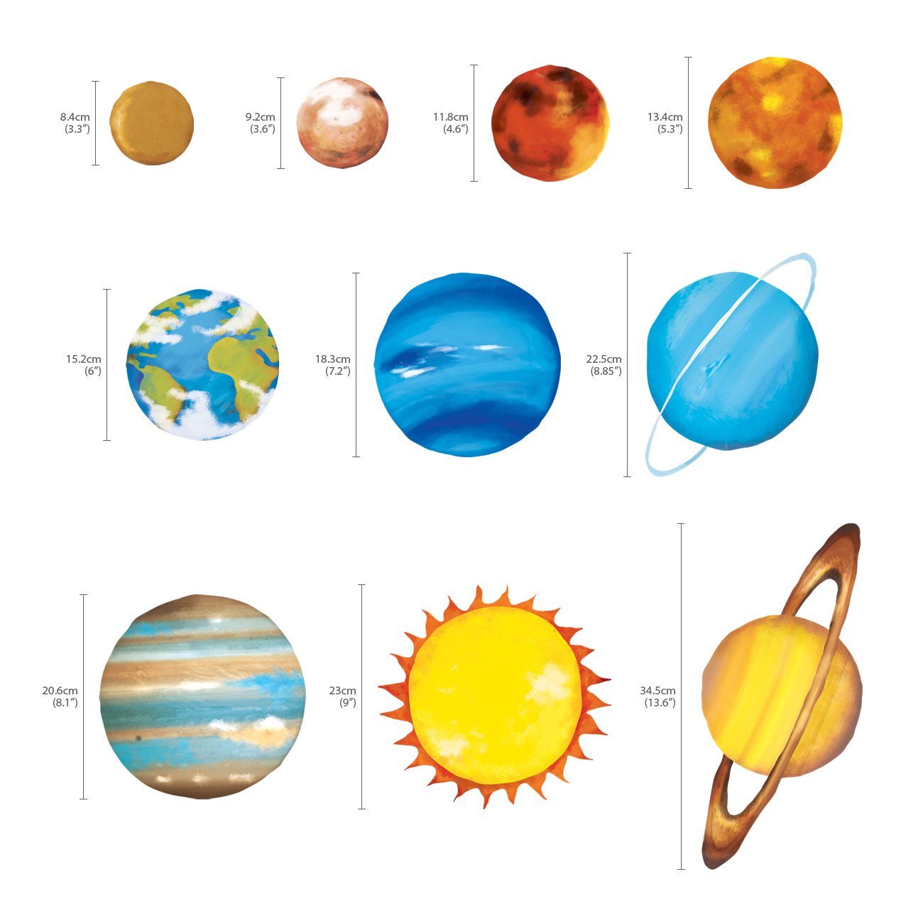 Decowall Planets in Space decals work well on walls, doors, and glass.