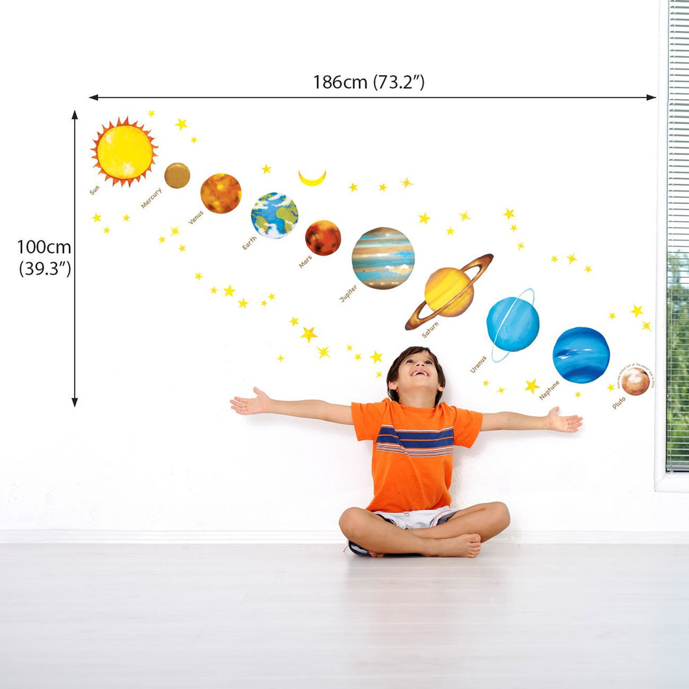 Decowall DS8-1307 Space wall stickers are removable and repositionable for flexible decorating.