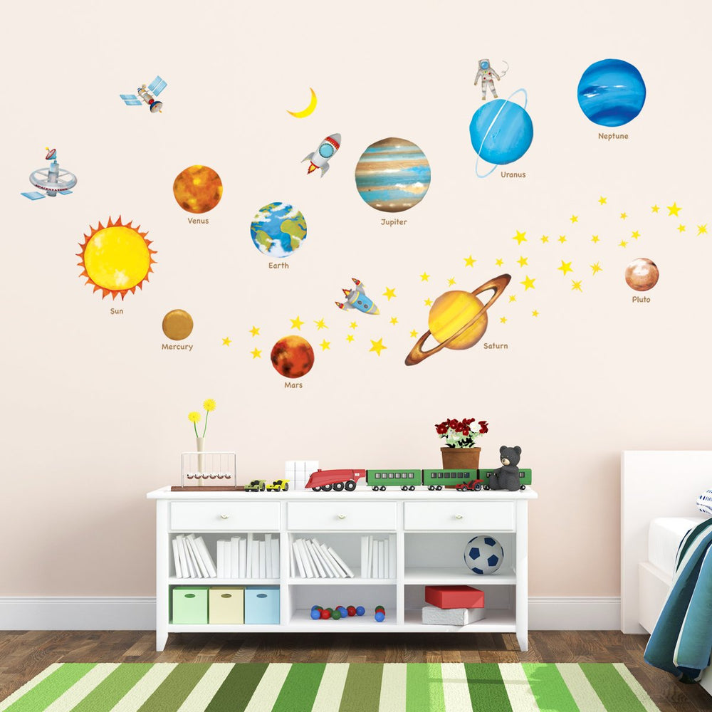 Decowall Planets in Space wall decals offer removable, residue-free decorating.