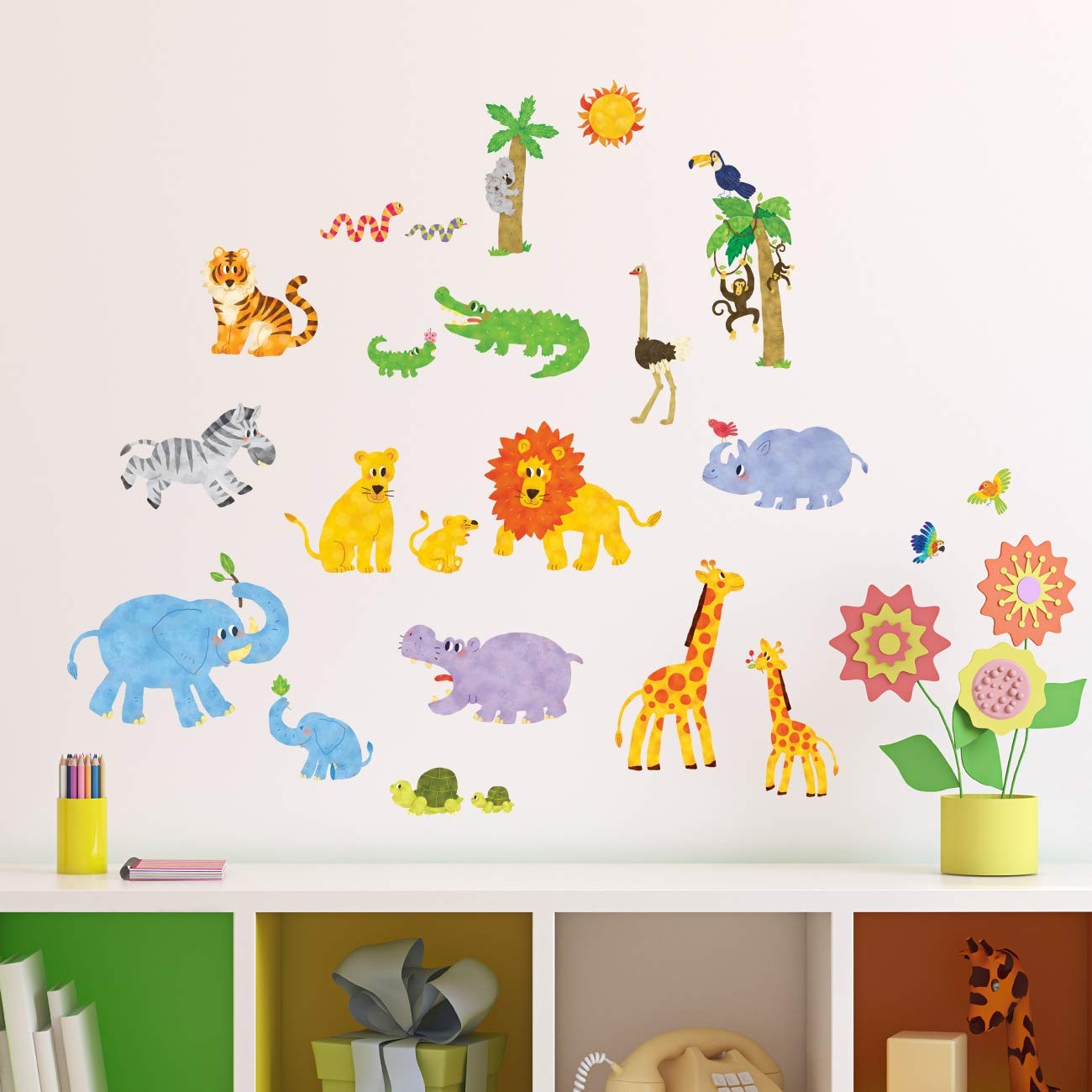 Decowall DS8-1513N kid-friendly jungle decor for bedrooms.