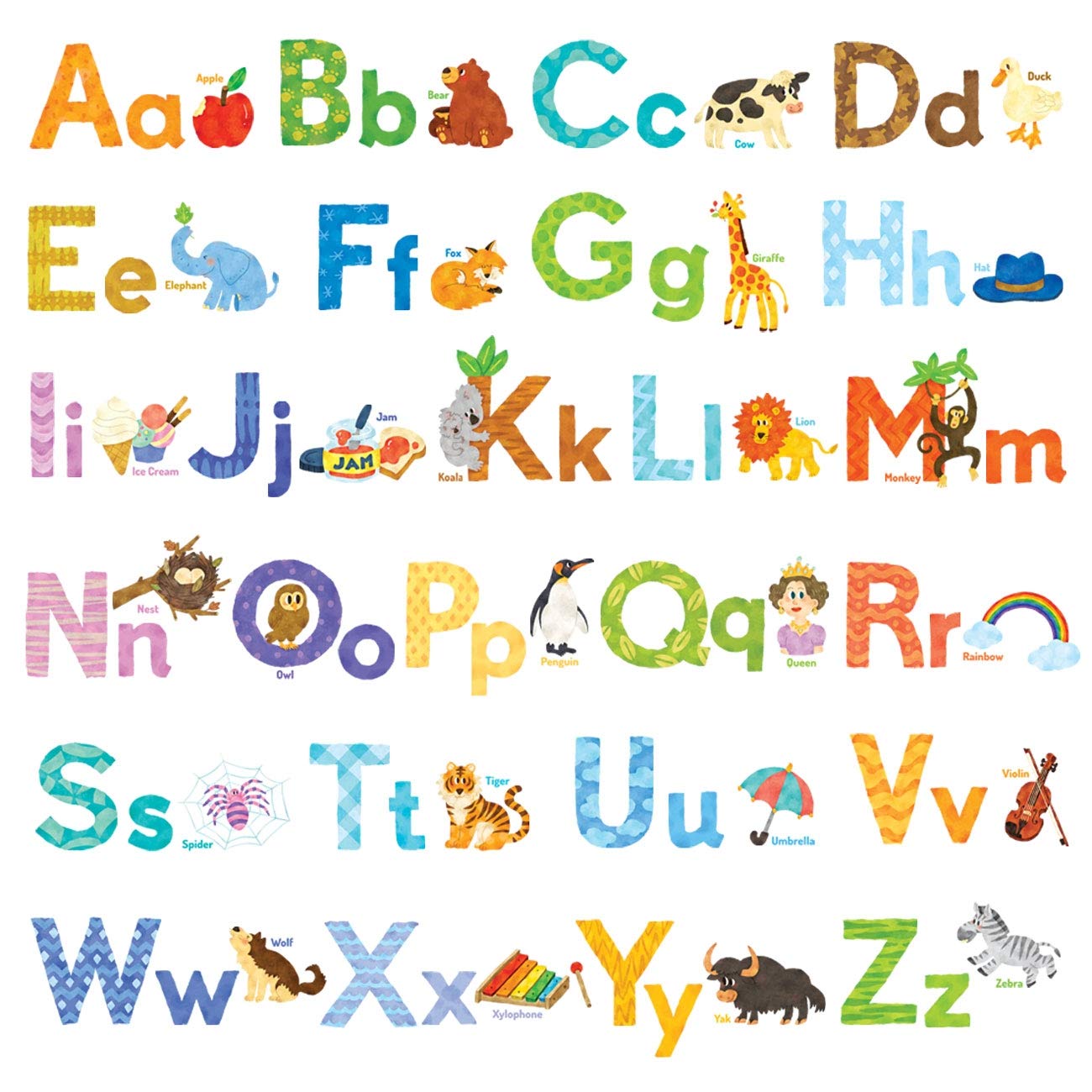 DECOWALL DS8-1608 watercolour animal alphabet wall stickers for playful learning decor