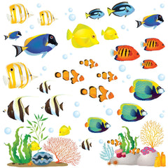 DECOWALL DS-8035 coral reef fish stickers for easy peel-and-stick kids' wall décor