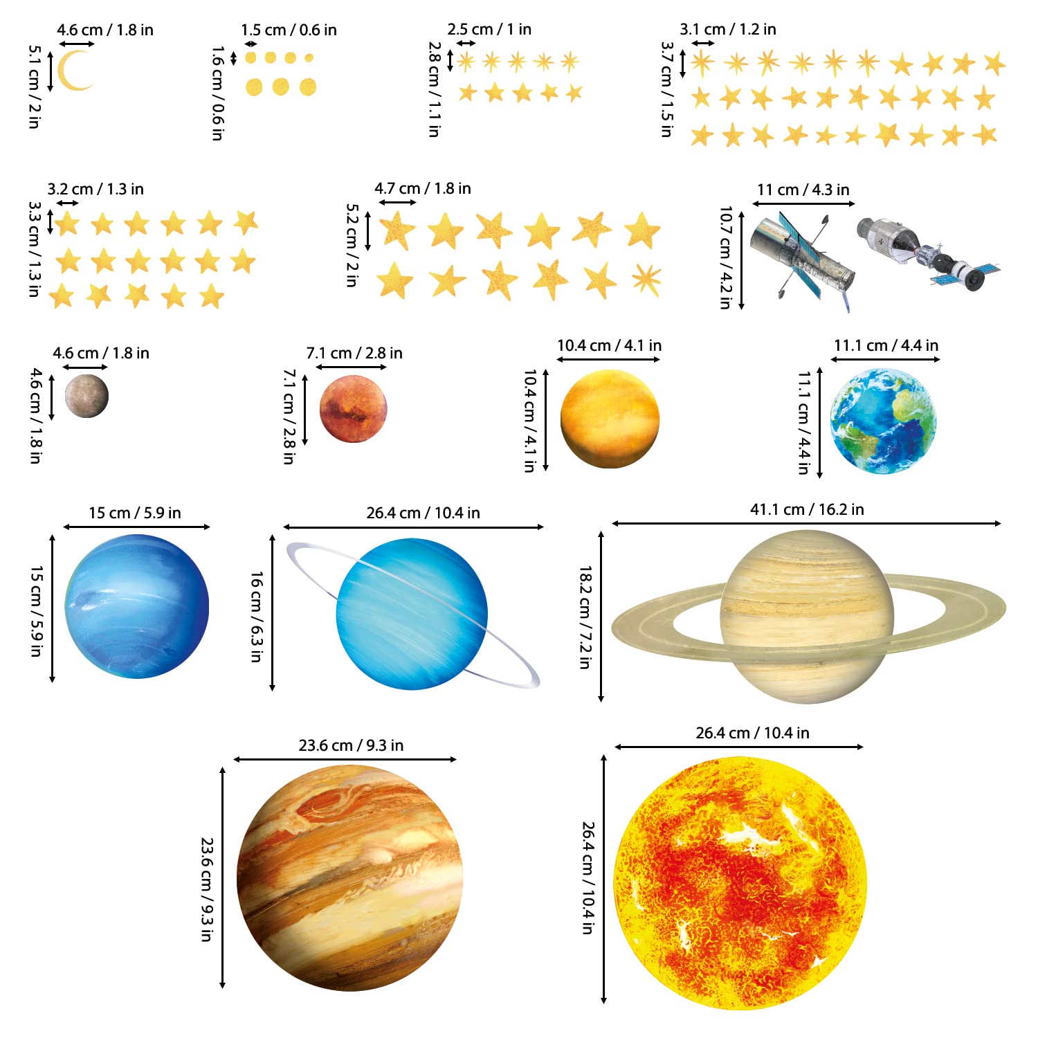 Decowall DS9-2007 peel-and-stick solar system decor is easy to reposition.