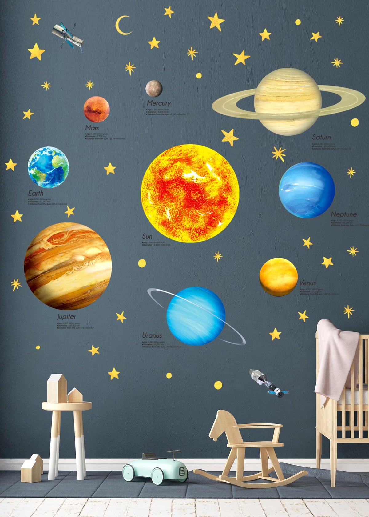Decowall DS9-2007 solar system planets pack promotes space learning through vibrant wall art.