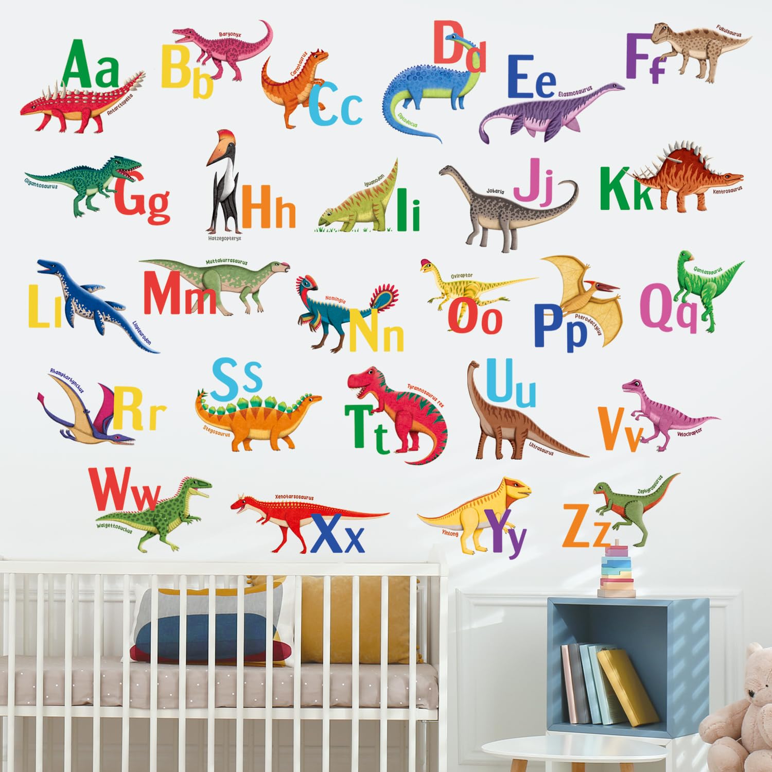 DECOWALL DS9-8080 colorful dinosaurs decal set brings playful education to nurseries.