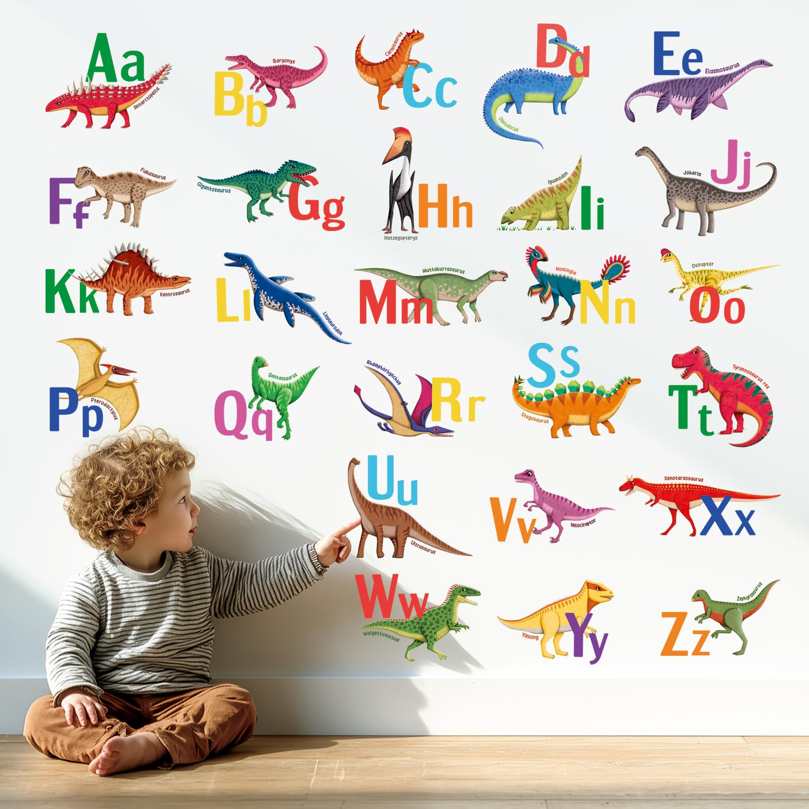 DECOWALL DS9-8080 learning dinosaur alphabet wall stickers add bright ABC decor for kids.