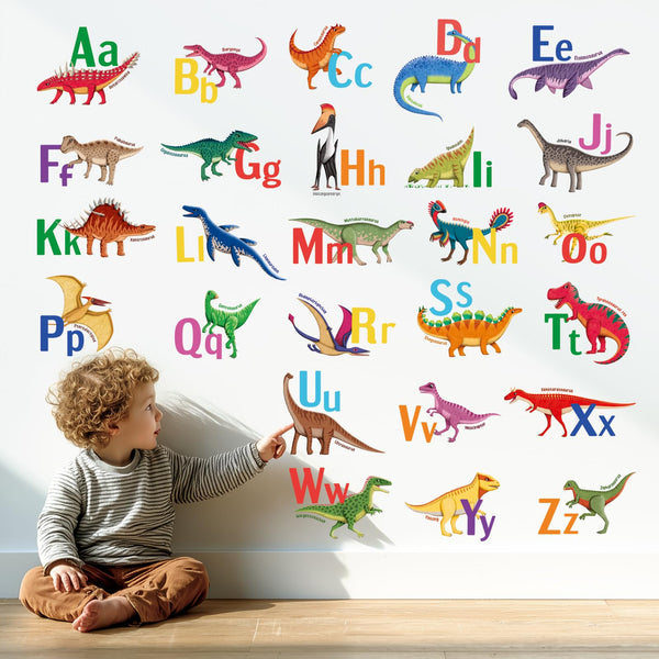 DECOWALL DS9-8080 learning dinosaur alphabet wall stickers add bright ABC decor for kids.