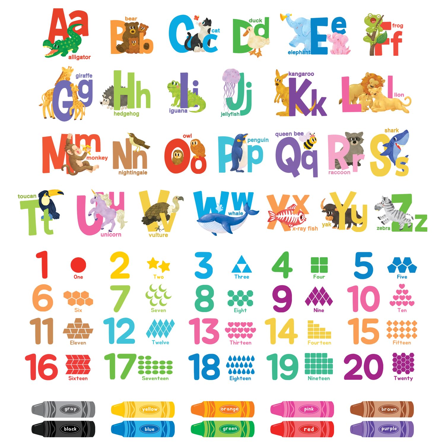 DECOWALL DS9-8091 alphabet numbers crayon wall stickers for kids rooms, easy peel and repositionable.
