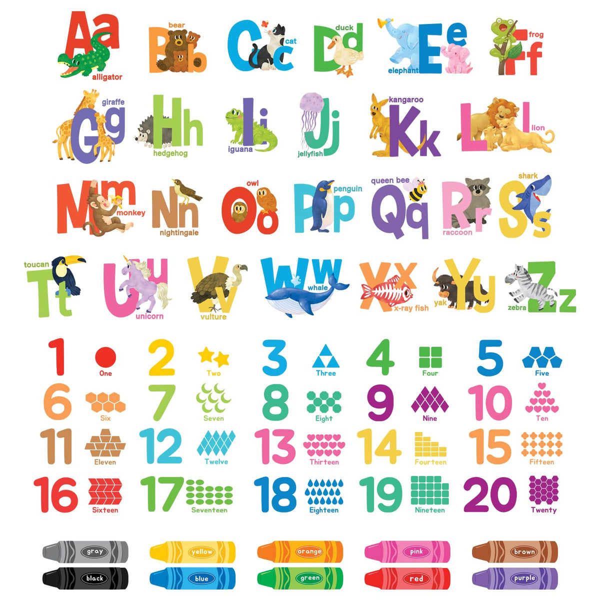 DECOWALL DS9-8091 alphabet numbers crayon wall stickers for kids rooms, easy peel and repositionable.