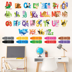 DECOWALL DS9-8091 educational vibe with letters, numbers, and crayons spark curiosity.