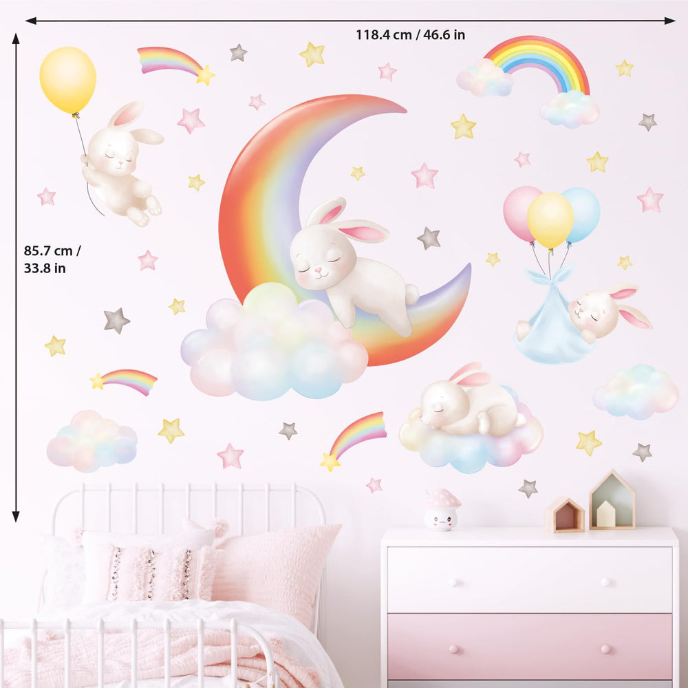 Decowall rainbow moon clouds and rabbits decals designed by DECOWALL artists