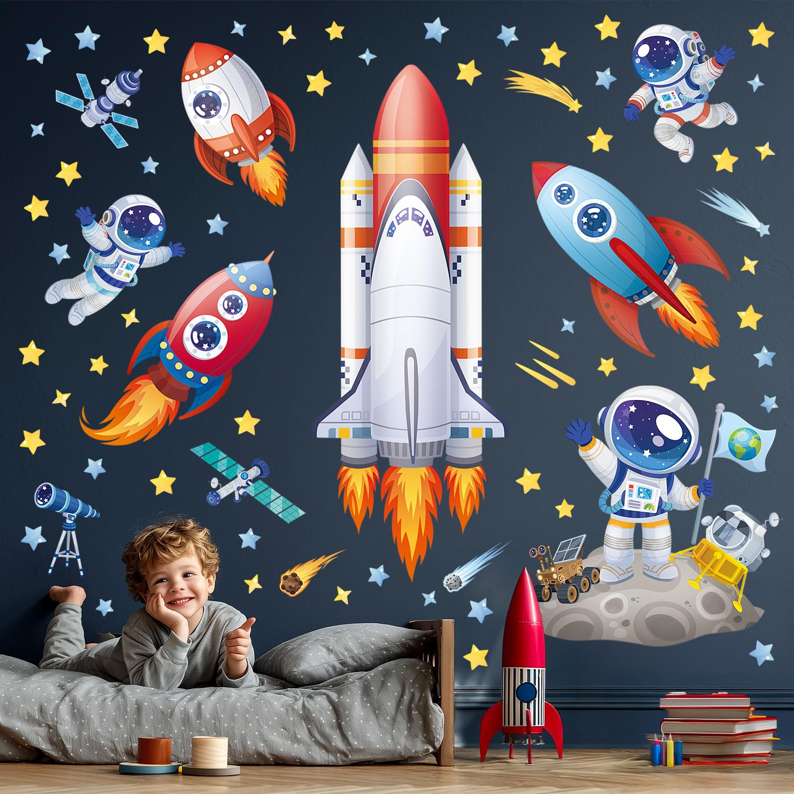 DECOWALL rocket hero wall sticker boosts playful room decor.