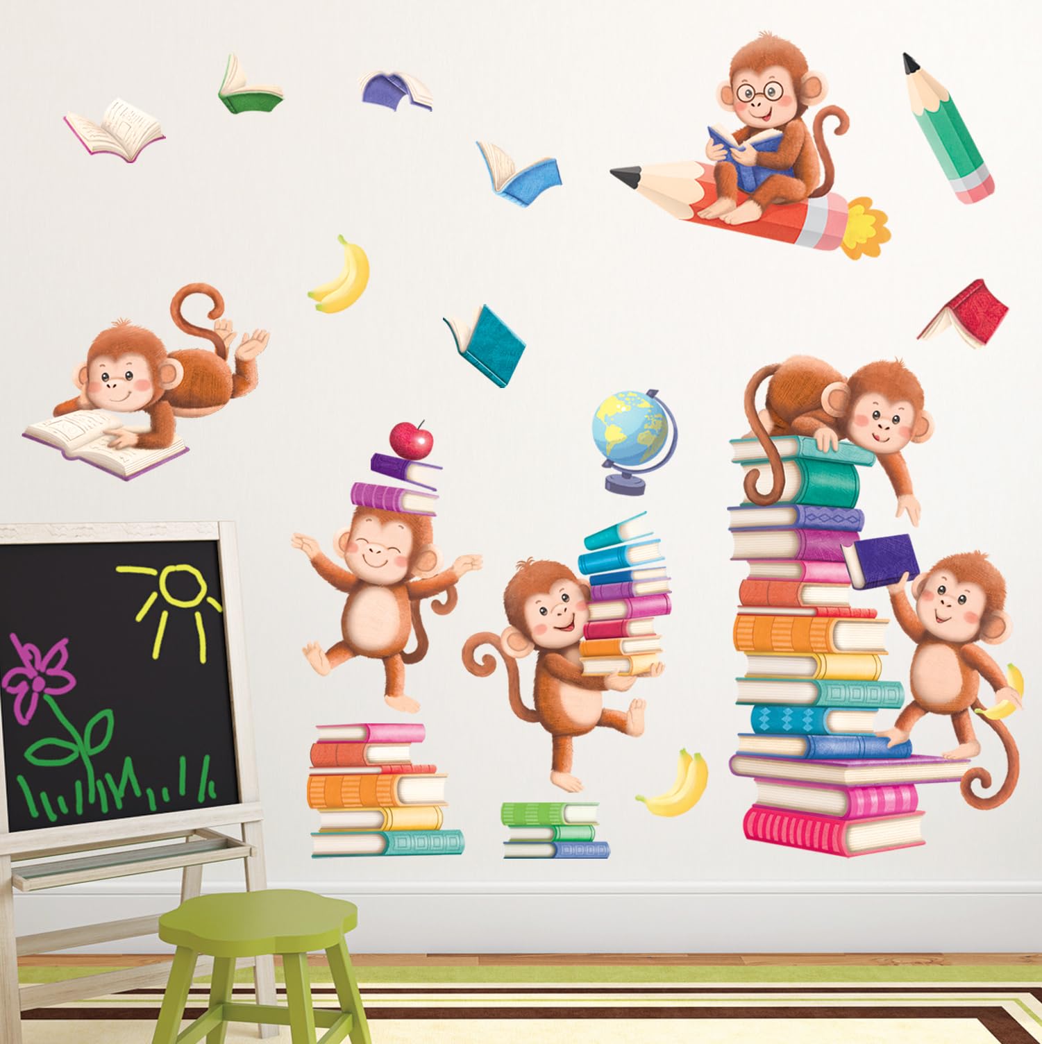 DECOWALL SG2-2402 colorful books wall decal adds vibrant classroom energy.