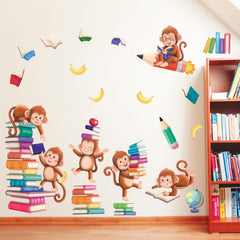 DECOWALL SG2-2402 monkeys reading books wall sticker brightening a cozy study nook.