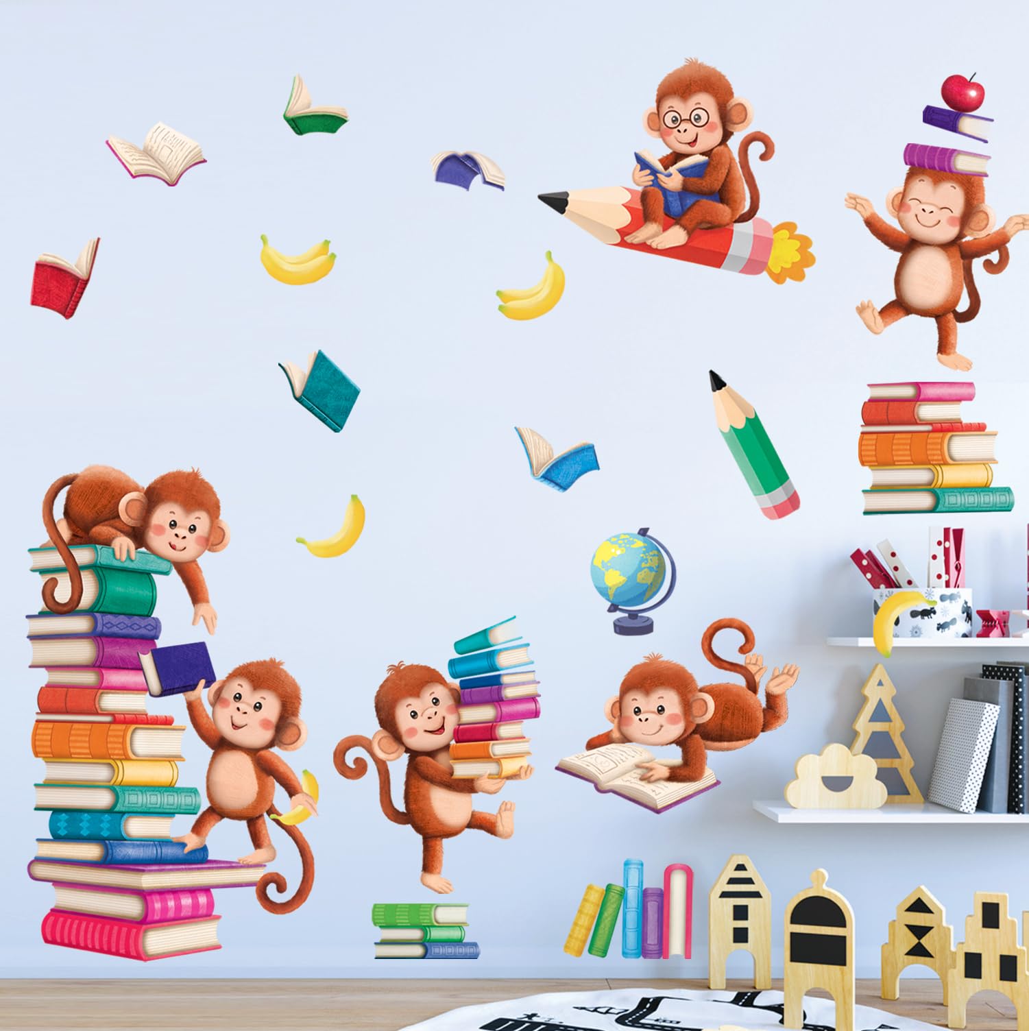 DECOWALL SG2-2402 pencil rocket globe collage decor sparks imagination.
