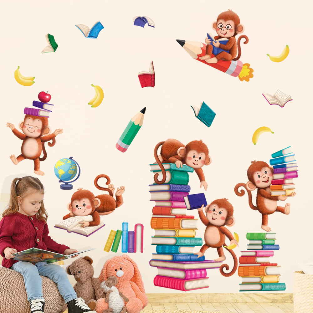 DECOWALL SG2-2402 six monkeys scene creates playful learning ambiance.