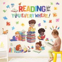Decowall SG2-2404 reading corner stickers featuring boys for cozy reading spaces