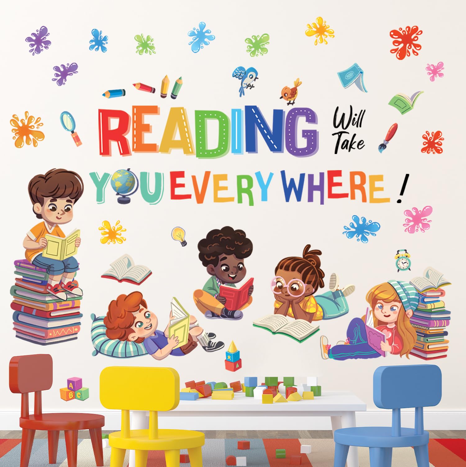 Decowall SG2-2404 reading corner stickers featuring girls for dreamy rooms