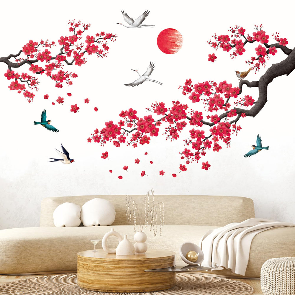 DECOWALL SG2-2406 ink-and-wash flowers branch wall stickers for versatile living room decor
