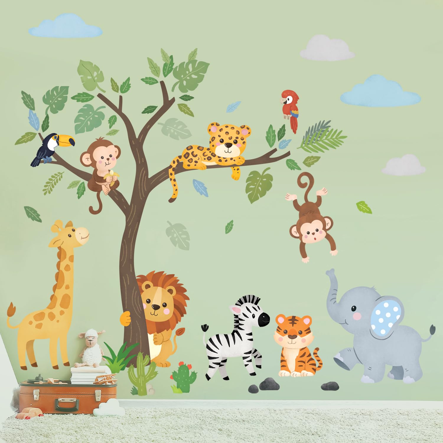 DECOWALL SG2-2418 colorful tree and animals scene ideal for children's spaces.