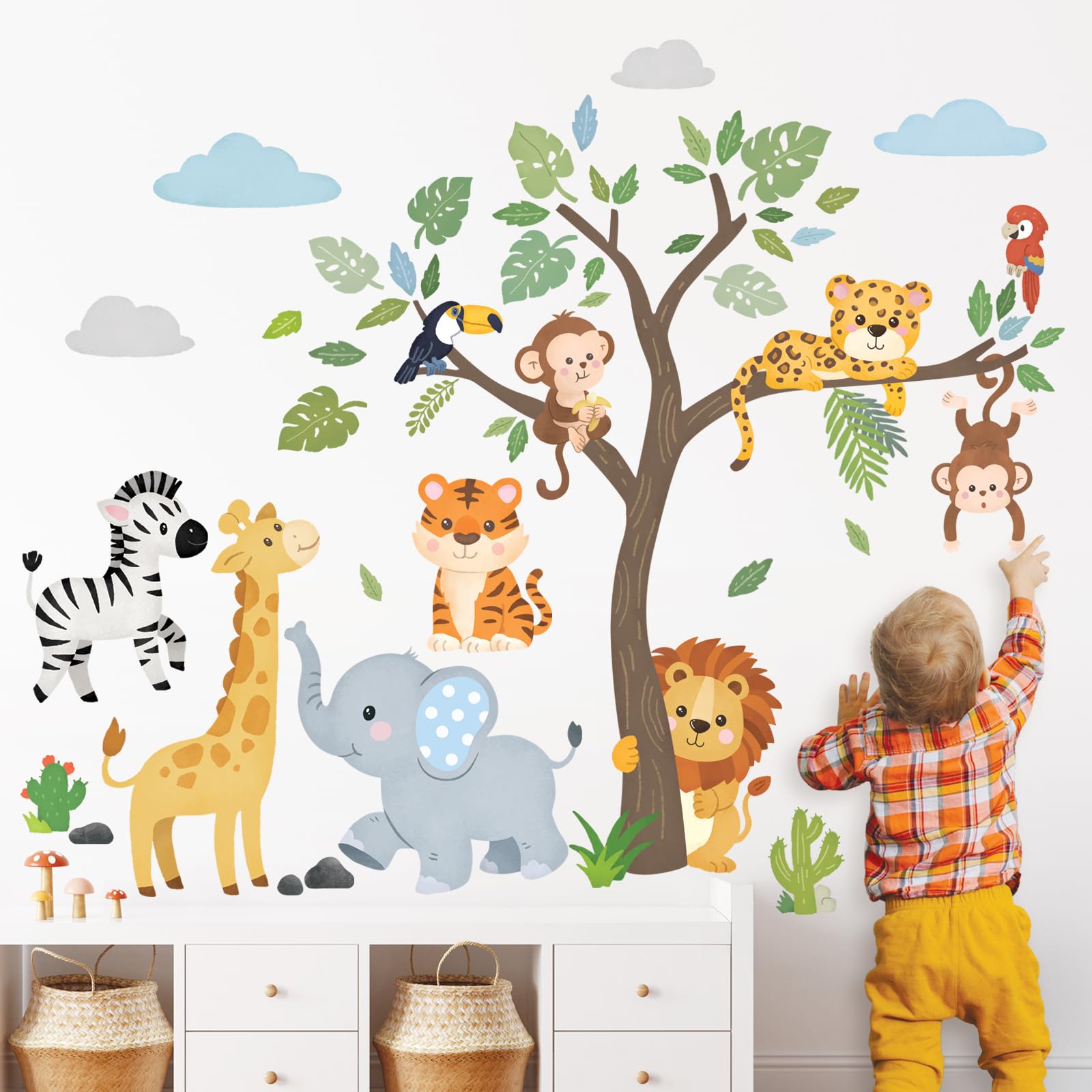 DECOWALL SG2-2418 elephant, giraffe, and lion illustrations spark imagination in nurseries.
