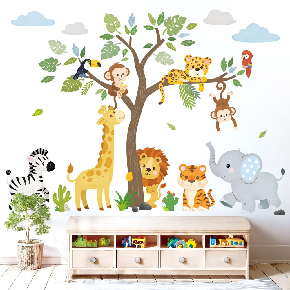 DECOWALL SG2-2418 safari animals and tree collection for a playful kids' room.