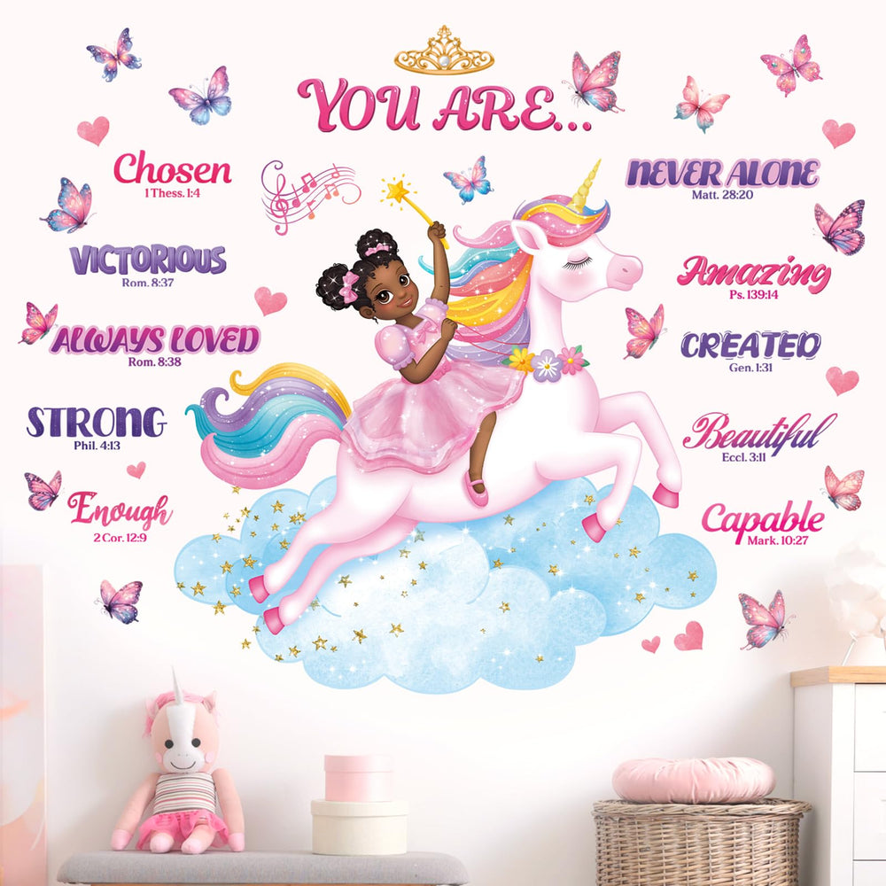 DECOWALL SG2-2503 colorful unicorn bible verse decor creates a dreamy wall scene.