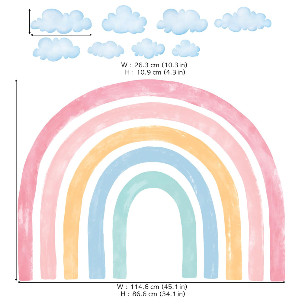 Decowall SG4-2429 watercolor rainbow wall sticker adds pastel charm
