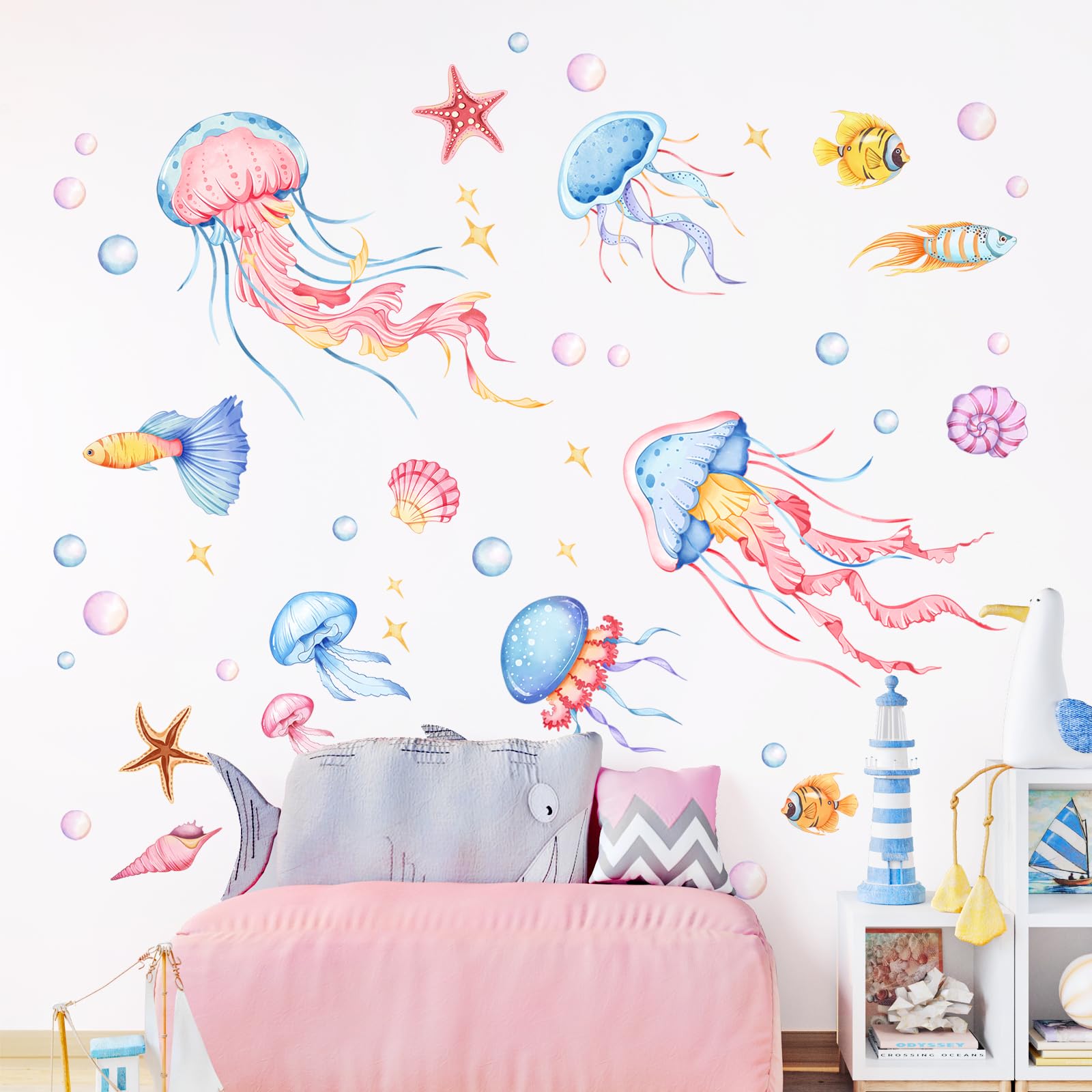 Decvictor watercolor jellyfish wall decal with graceful jellyfish for soothing nursery decor