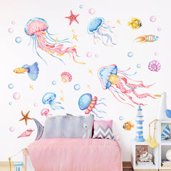 Decvictor watercolor jellyfish wall decal with graceful jellyfish for soothing nursery decor