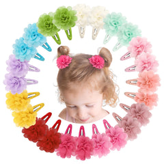 DED 24-piece chiffon flower bows clip set for secure playtime hair
