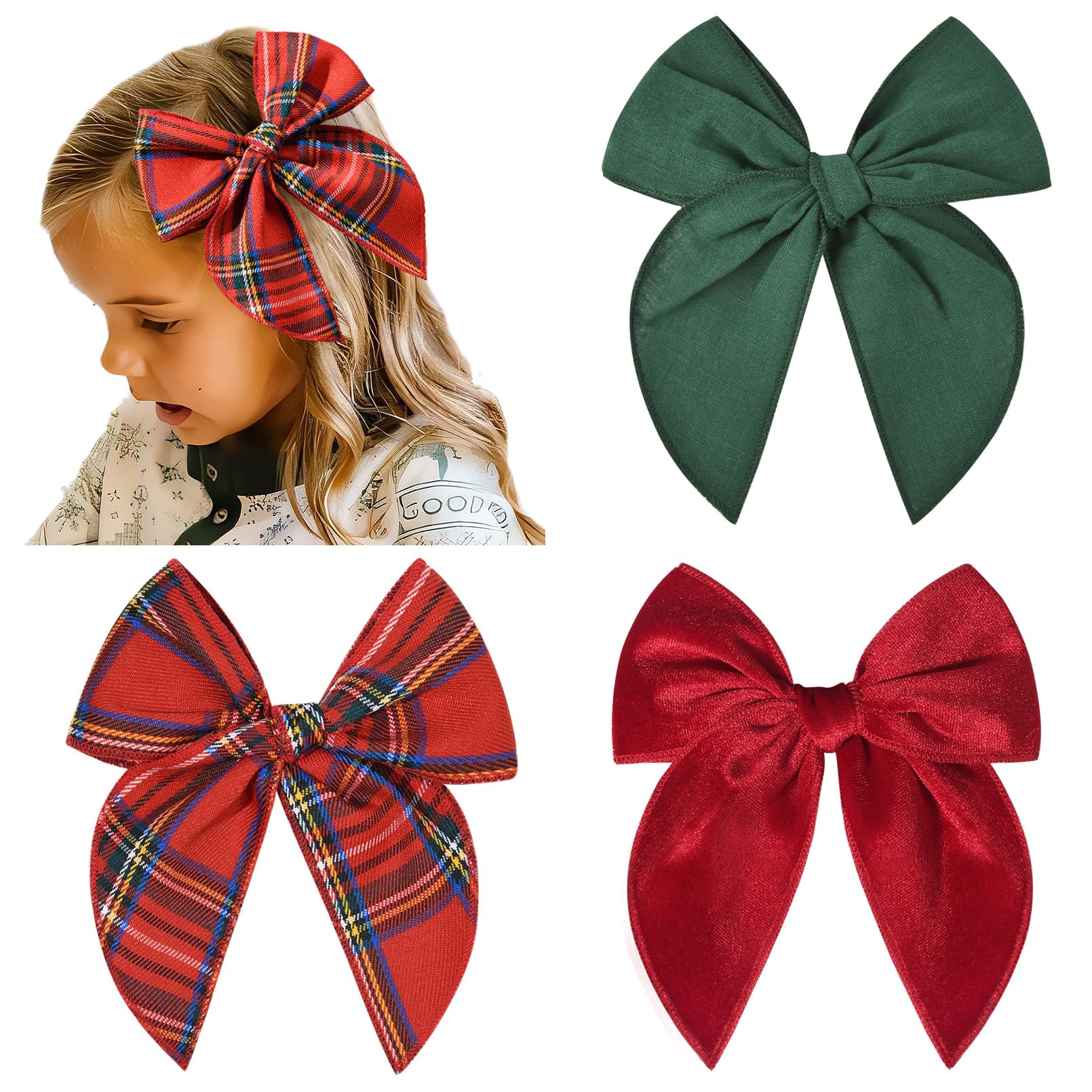 DEEKA Christmas fable bow green velvet close-up for festive hairstyles