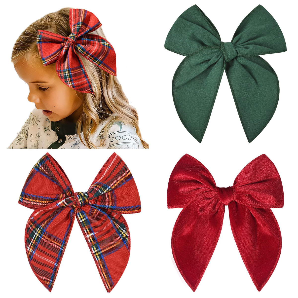 DEEKA Christmas fable bow green velvet close-up for festive hairstyles