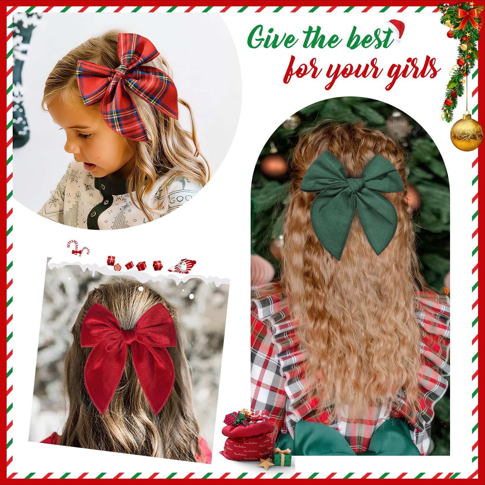 DEEKA Christmas fable bow green velvet on hair for daily charm