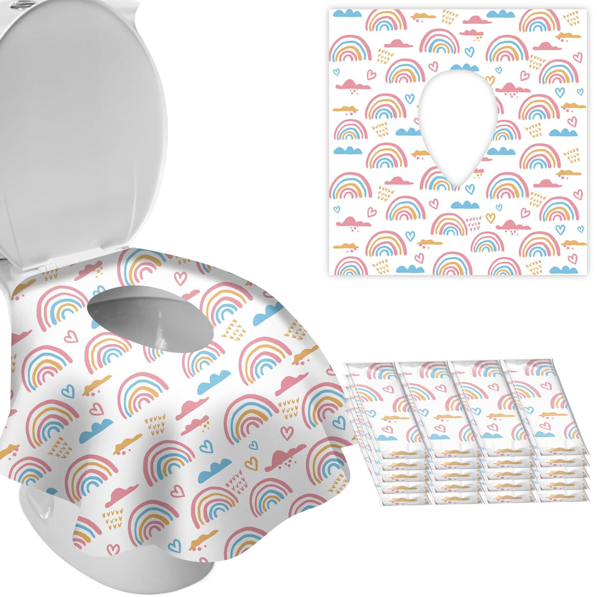 DEEKI rainbow 20-count toilet seat covers for clean public restrooms on the go