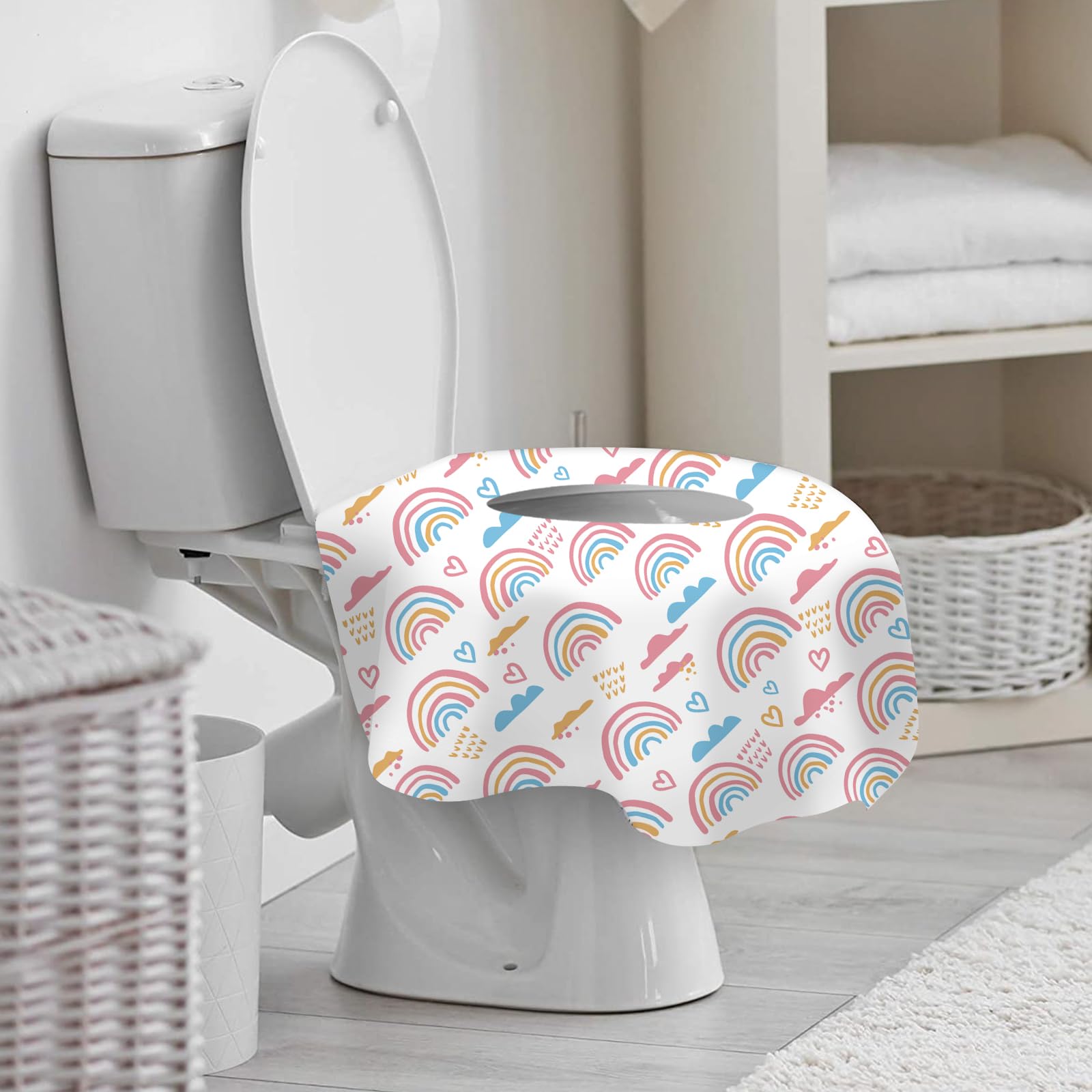 DEEKI rainbow-pattern disposable covers are ideal for potty training at home or on the go.