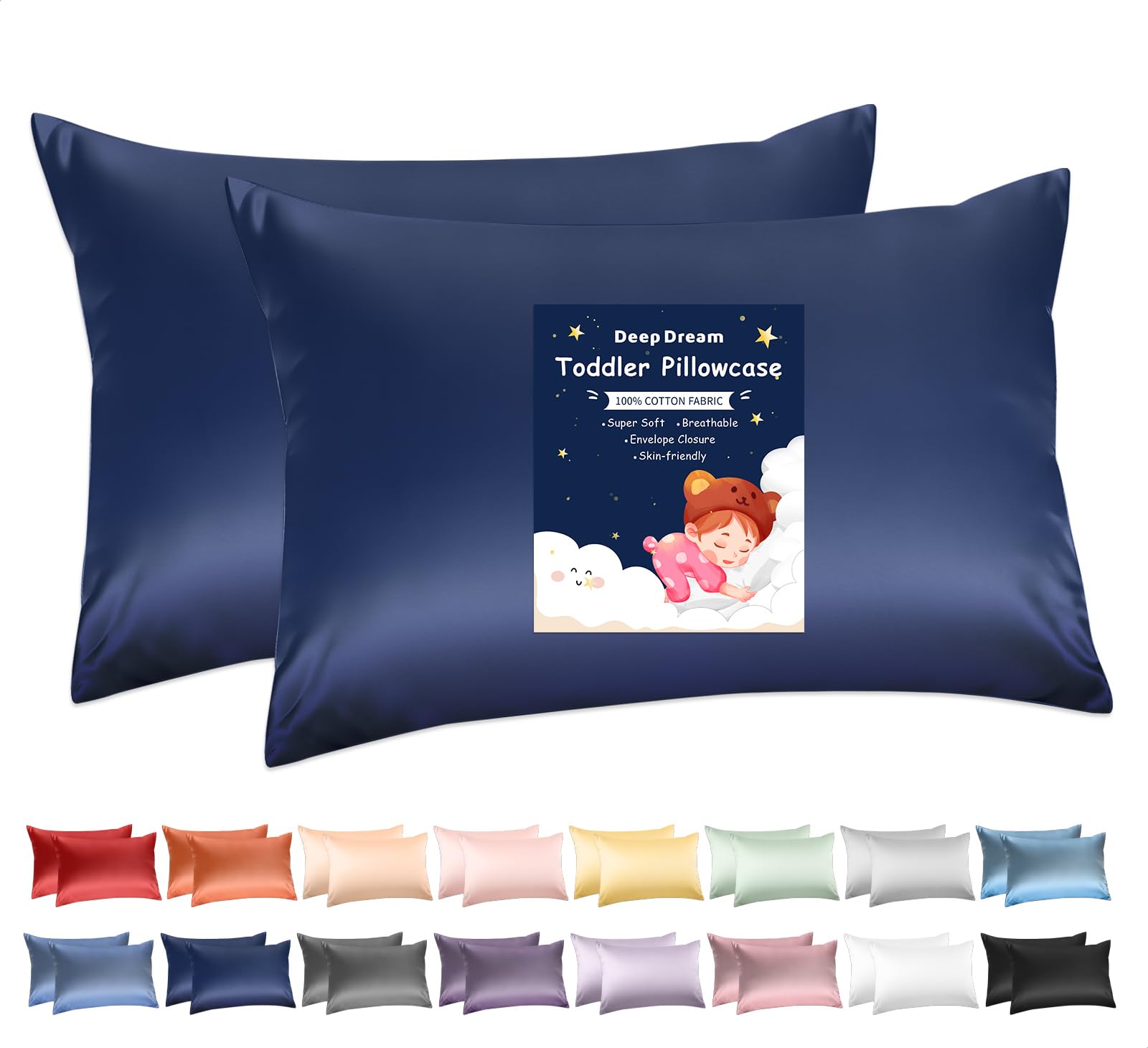 Deep Dream toddler pillowcase 13x18 navy blue, soft and breathable for gentle nights.