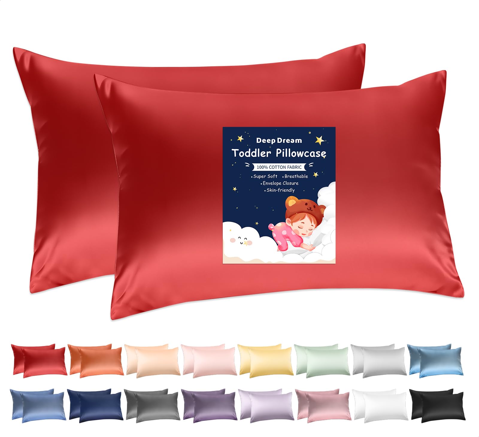 Deep Dream toddler pillowcase 13x18 pack 2 in dark red, soft and breathable.