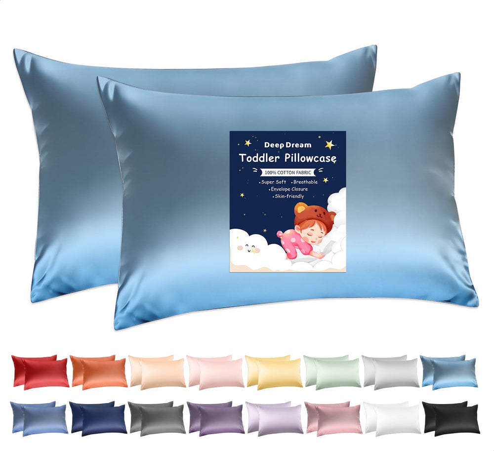 Deep Dream Flint Blue toddler pillowcase offers breathable softness for delicate skin.
