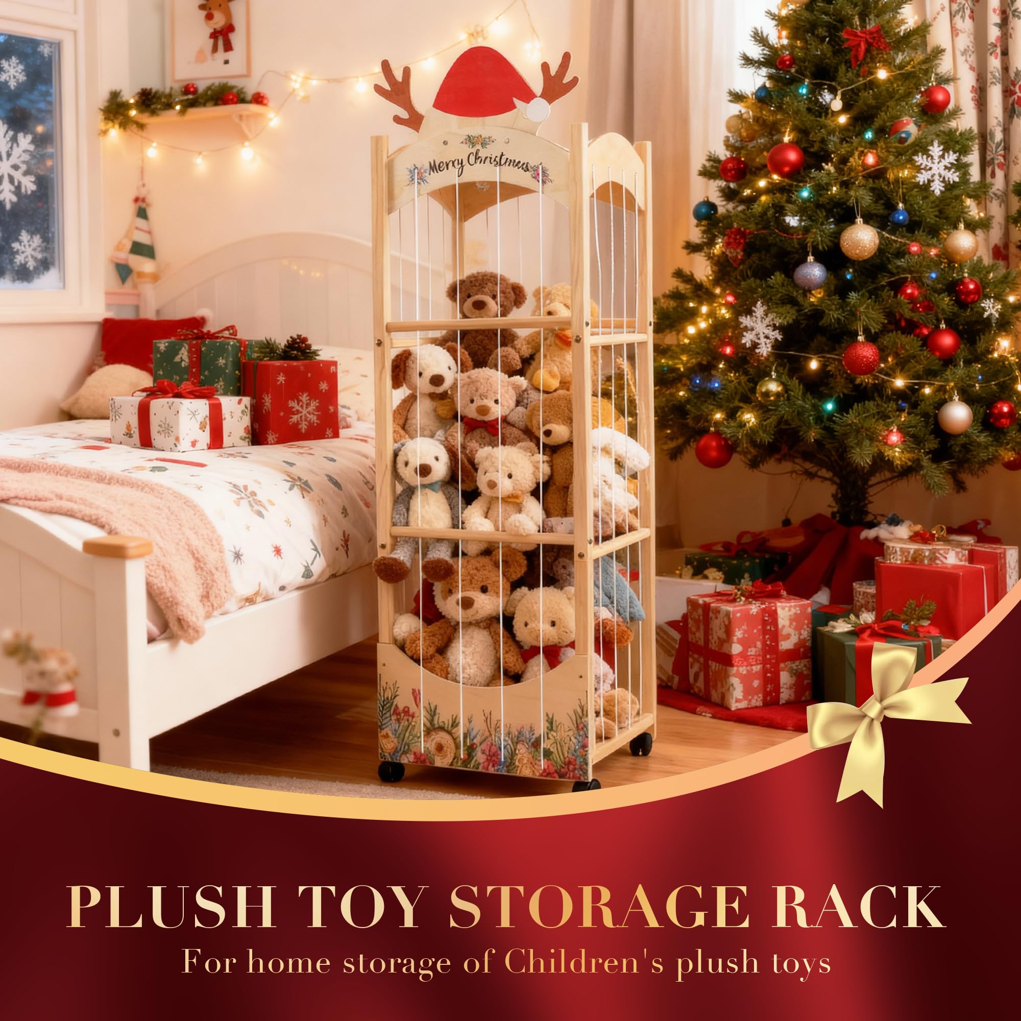 Deepredcoast elastic cord system keeps plush toys neatly secured.
