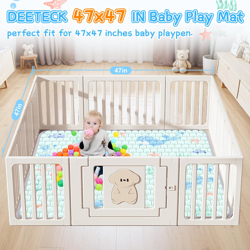 Deeteck mat shows non-slip bottom dots for stable crawling and safe play